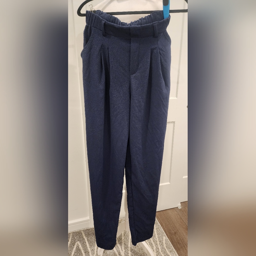 High Waisted Plicated Side Pocket Wide Leg Waffle Work Pants